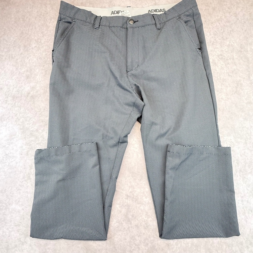 Adidas Golf Pants Mens 36x30 Gray Black Wave Print Stretch Performance Pink Trim